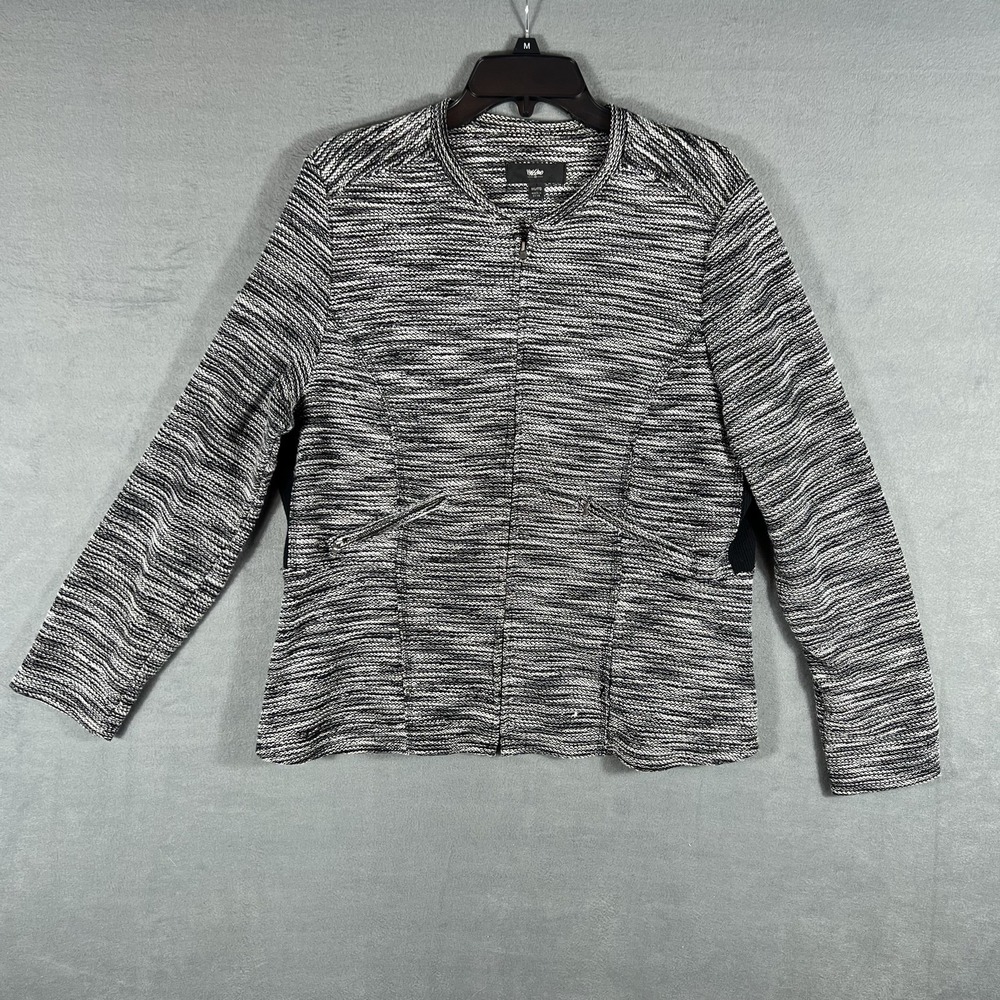 Mossimo Women's XXL Black White Marled Full Zip Jacket Blazer Sweater Knit Top